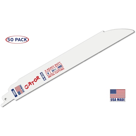 Gator Reciprocating Saw Blade, 9 in x 1 in x 14 TPI, X-Heavy Duty Metal Cutting, 50PK 12094